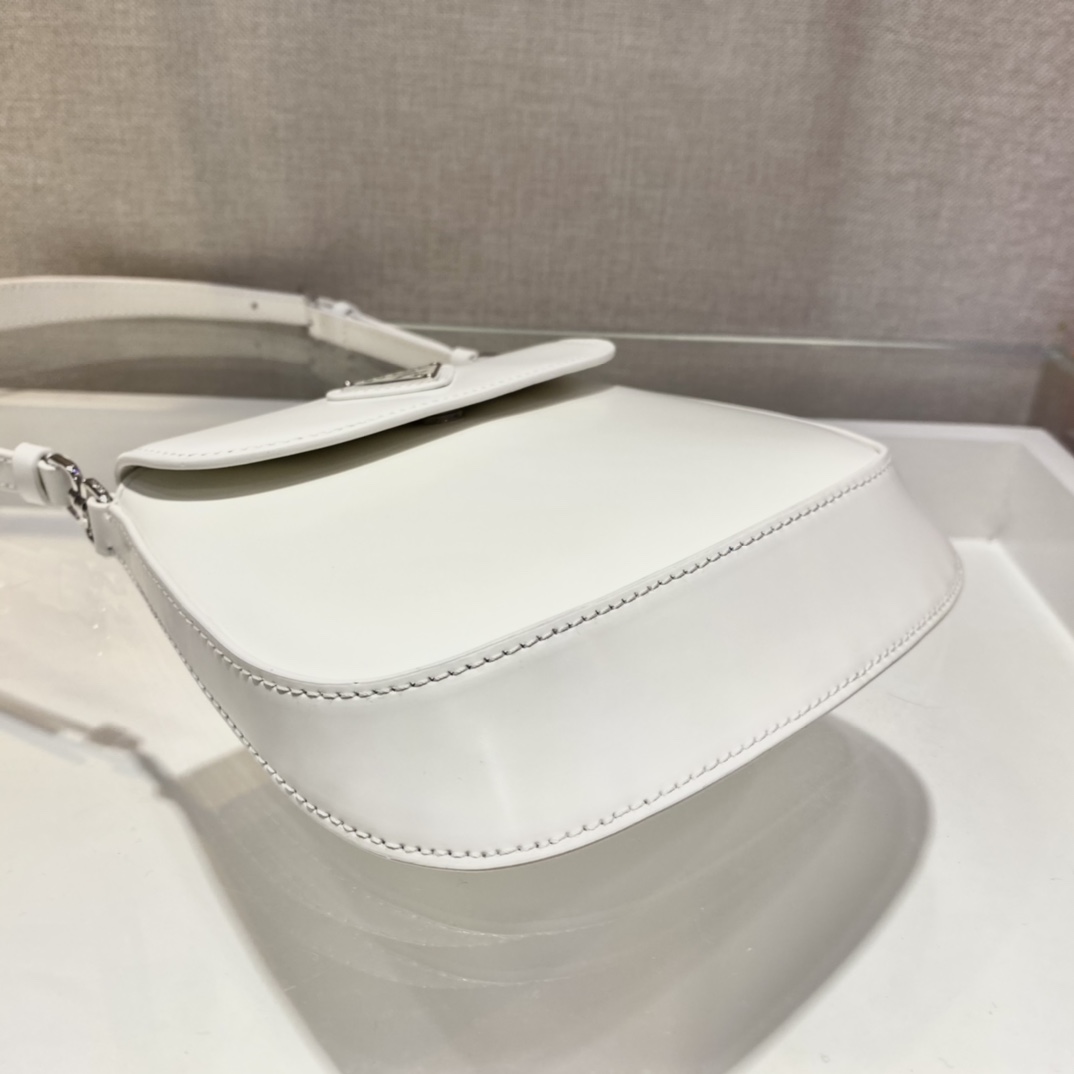 Prada Cleo Brushed Leather Shoulder Bag With Flap White 1BH188